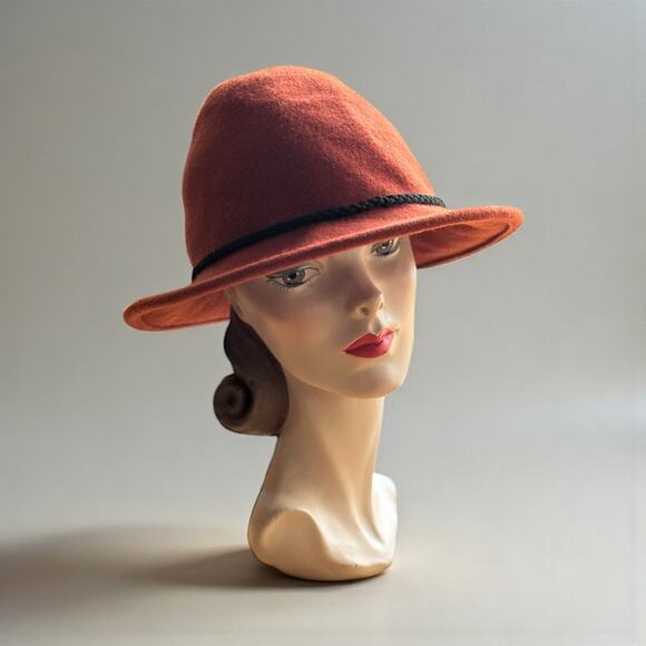 Rust Burnt Orange 100% Wool Fedora Hat Black Braided Band Target Boho Fall - Picture 1 of 7